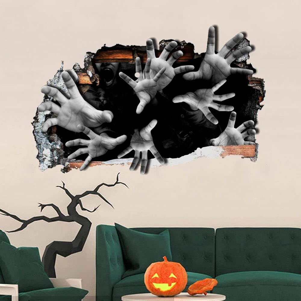 Halloween 3D Broken Wall Horror Reach Out Wall Sticker